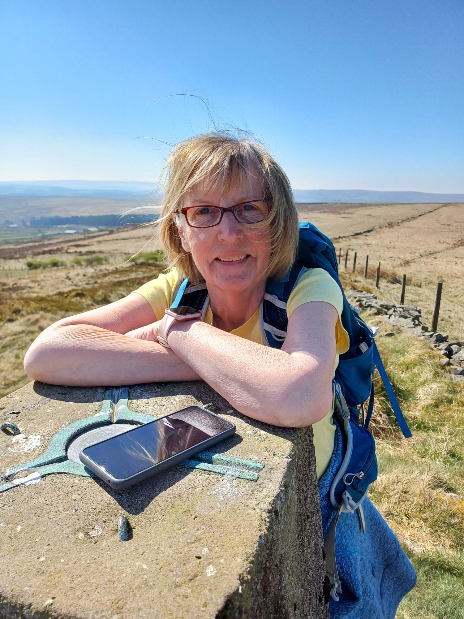 Janet Baldwin, Bolton HF Walking Club President, on a moorland walk